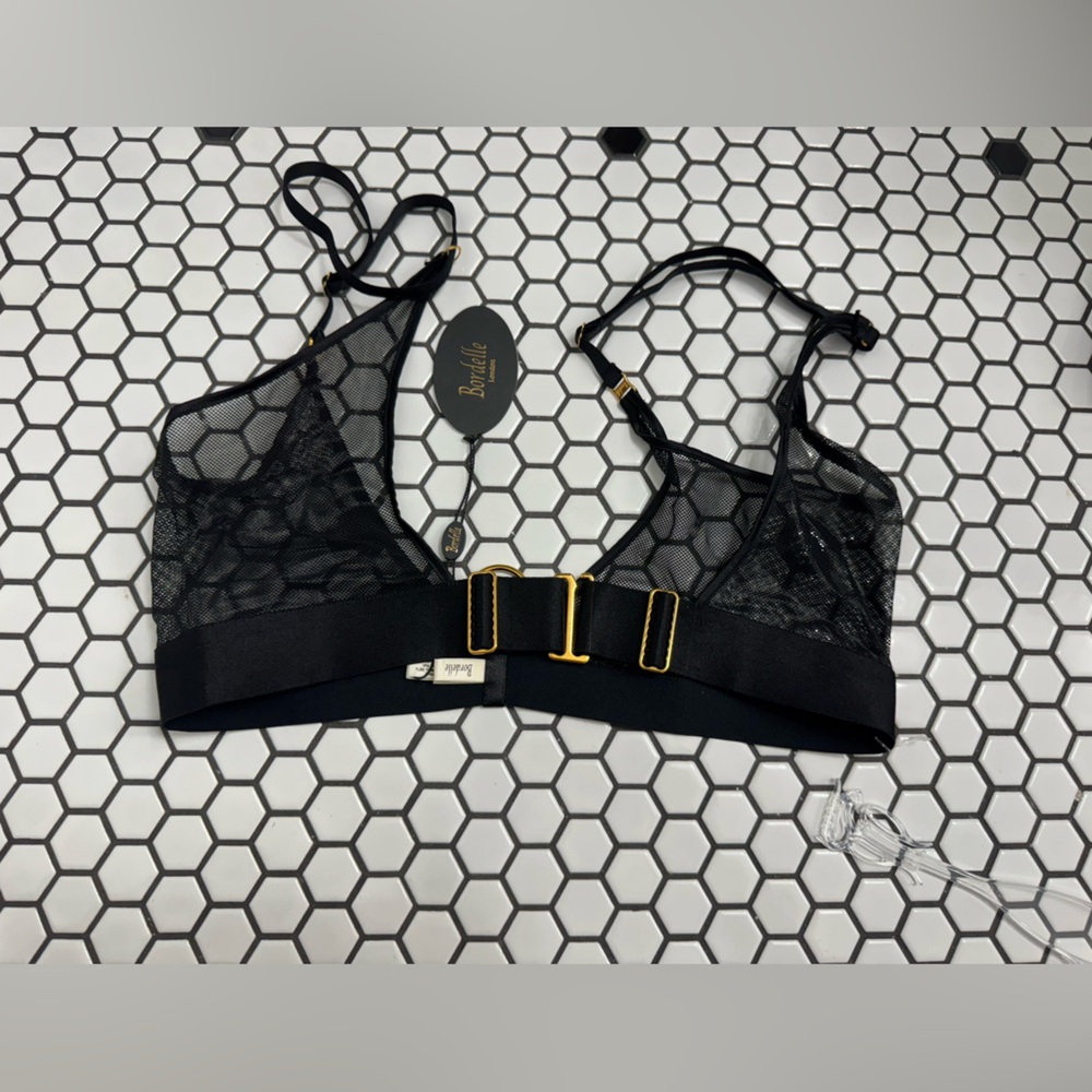 NWT bordelle ula ouvert brief size large mesh bra gold hardware - Picture 2 of 8